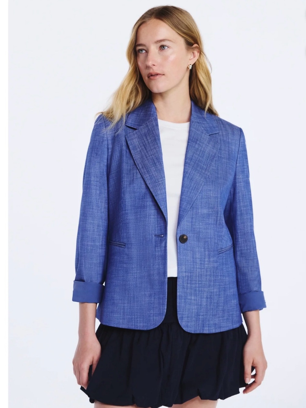 Chambray Single-Button Women's Blazer Jacket